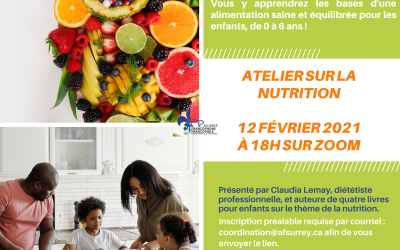 Atelier sur la nutrition : vendredi 12 février à 18h sur Zoom